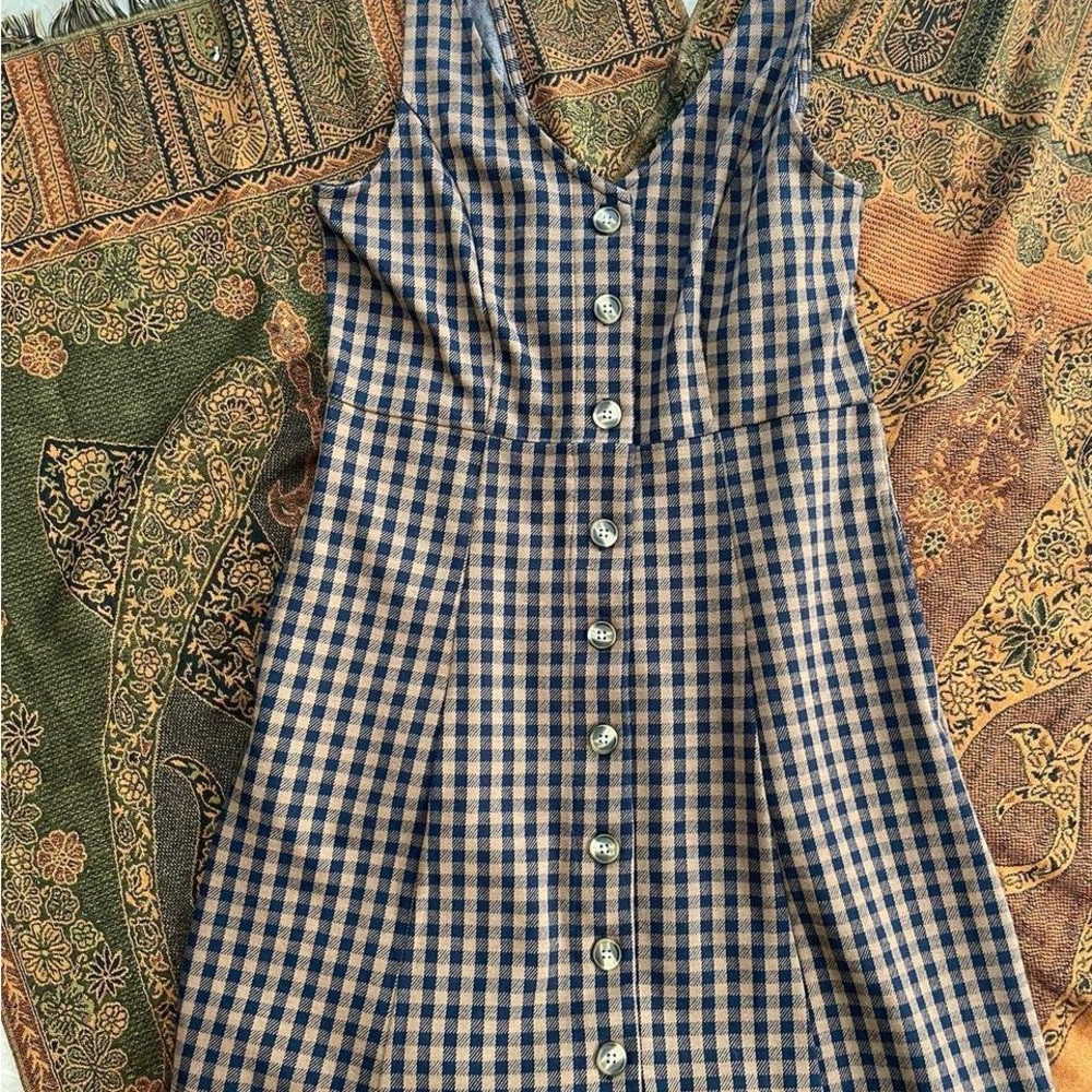 gingham pinafore mini dress